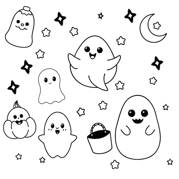 Cartoon Halloween ghost ghosted spooky spirit Halloween spooky monster ragged scary Halloween boo