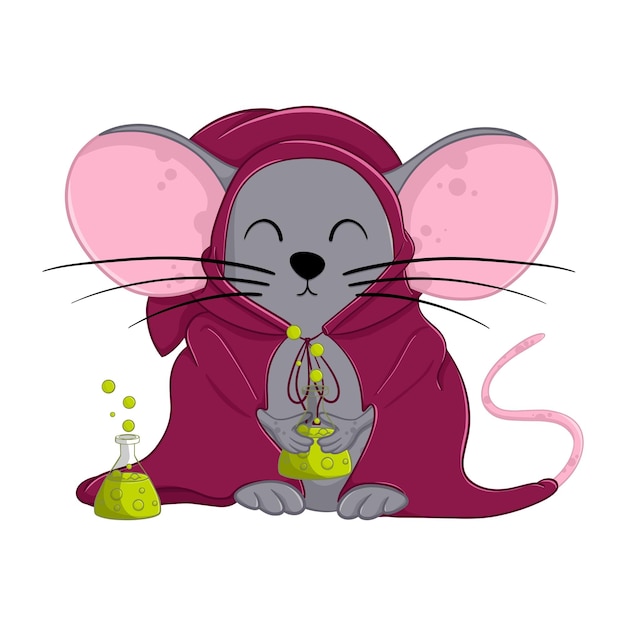 Cartoon halloween magican mouse Funny illustration Isolated