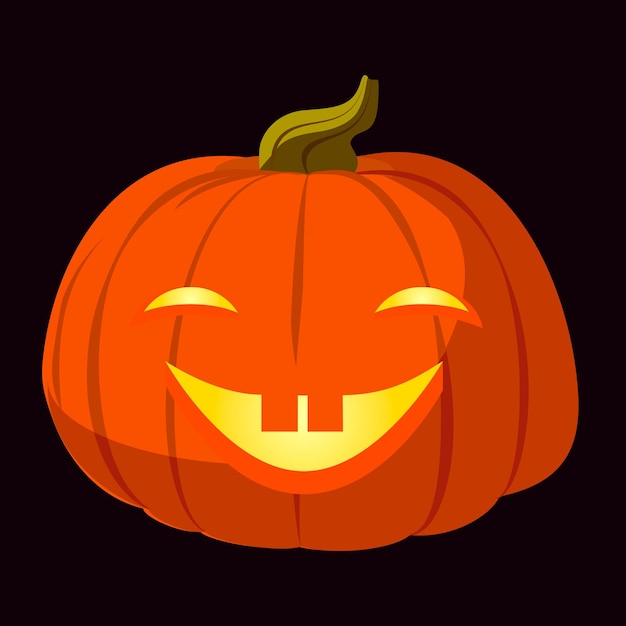 Cartoon Halloween pumpkin lantern on black background. Jack O'Lantern vector illustration.