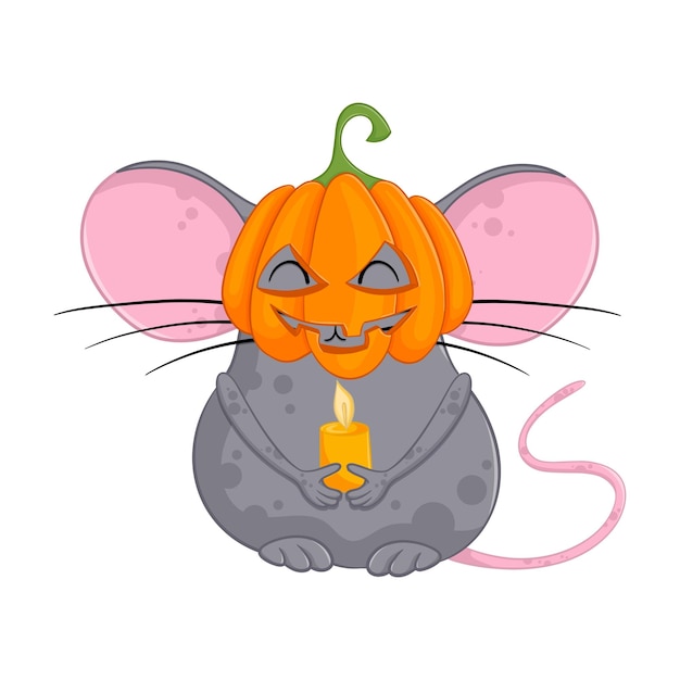 Cartoon halloween pumpkin mouse Funny illustration Isolated