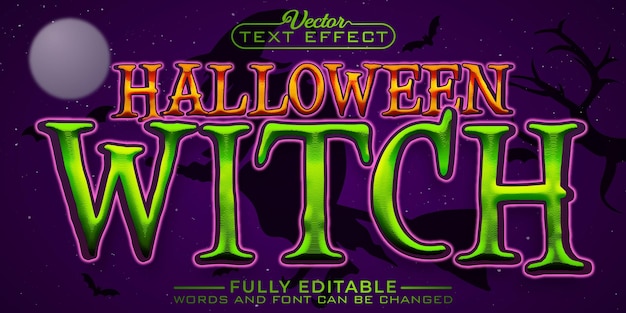 Cartoon Halloween Witch Vector Editable Text Effect Template