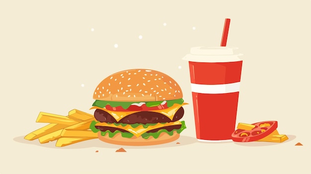 a cartoon of a hamburger and a cup of soda