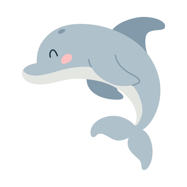 Cartoon hand drawn dolphin on isolated white background Character of the sea animals