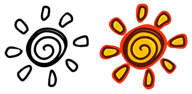 Cartoon hand drawn yellow sun icon