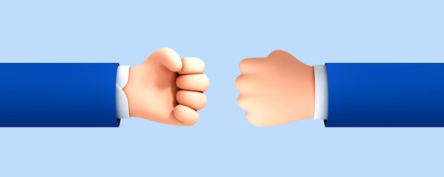 Cartoon hands of businessman making fist bump isolated on blue background Vector 3d illustration