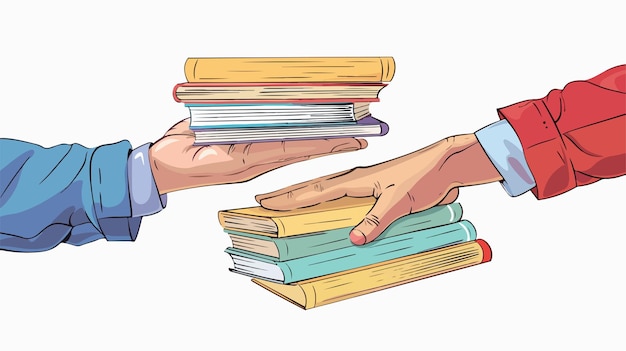 Vector cartoon hands exchanging books vector illustration