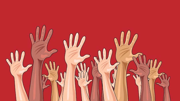 Vector a cartoon of hands raised up in a crowd