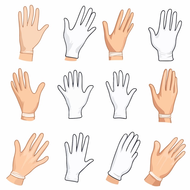 Vector cartoon hands with gloves icon set isolated professional vector illustration