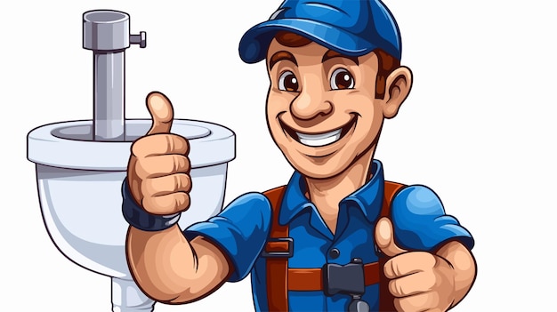 Vector cartoon handyman plumber holding sink toilet professional tradesman image for marketing materials