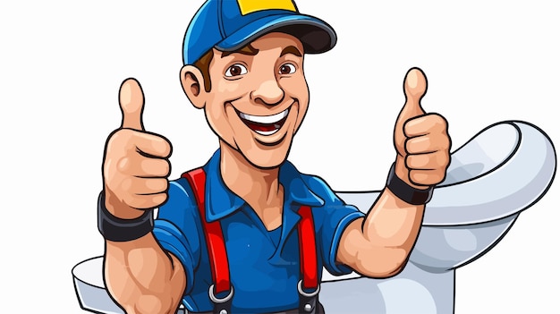 Cartoon Handyman Plumber Holding Sink Toilet Professional Tradesman Image for Marketing Materials