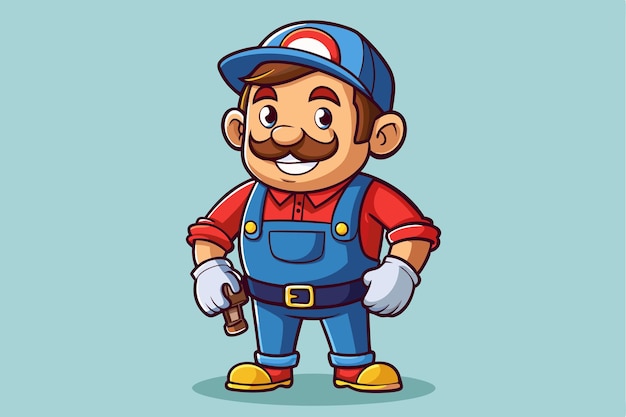 Vector a cartoon handyman plumber stands proudly ready to fix plumbing issues with his trusty wrench a cartoon character handyman plumber