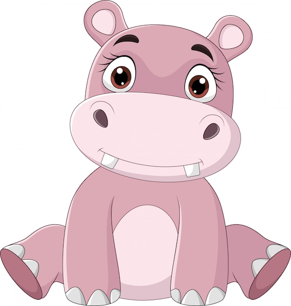 Cartoon happy baby hippo sitting