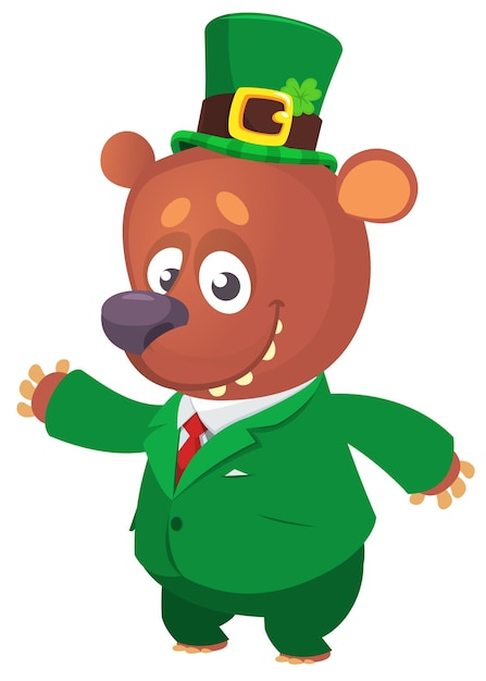 Cartoon happy bear wearing st patrick's hat with a clover Vector illustration for Saint Patrick's Day Party poster design