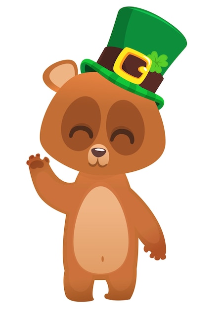 Cartoon happy bear wearing st patrick's hat with a clover Vector illustration for Saint Patrick's Day Party poster design