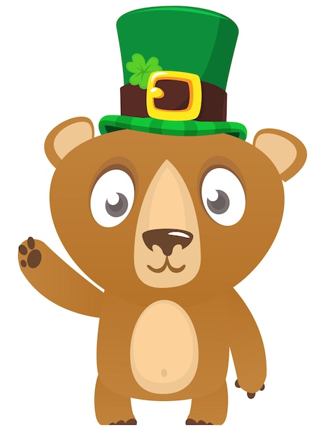 Cartoon happy bear wearing st patrick's hat with a clover Vector illustration for Saint Patrick's Day Party poster design