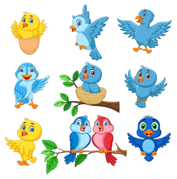 Cartoon happy birds collection set