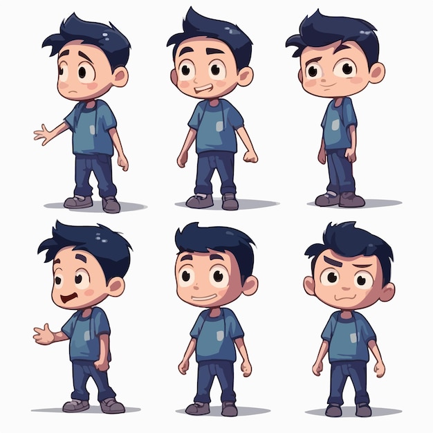 Cartoon of a happy boy kid in blue