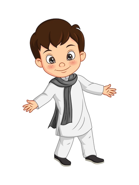 Cartoon happy boy in traditional costume