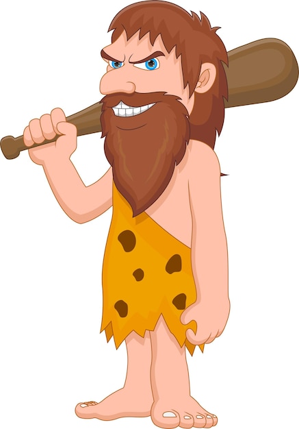 Vector cartoon happy caveman on white background