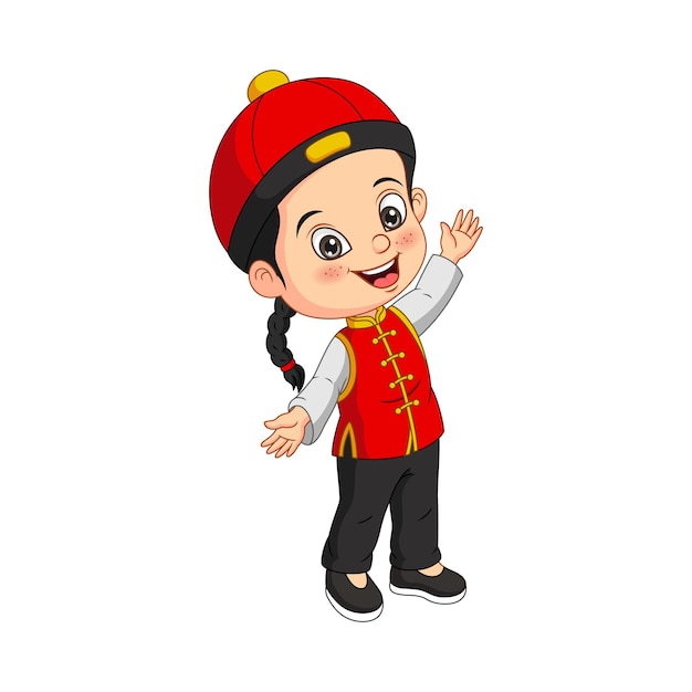 Cartoon happy chinese boy on white background