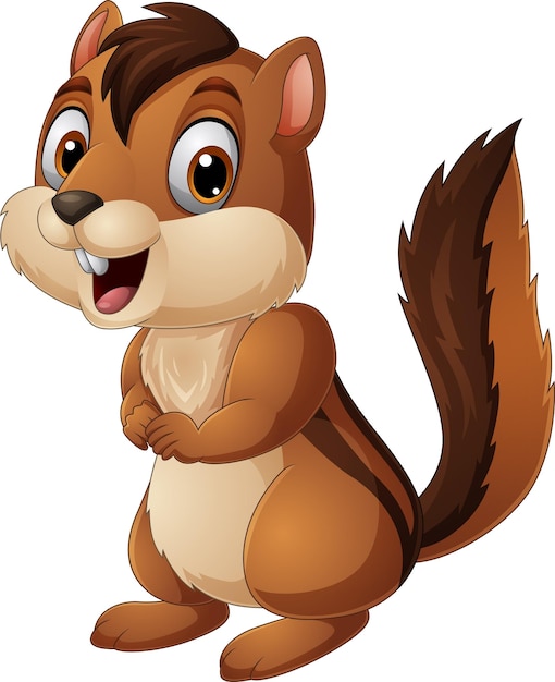 Cartoon happy chipmunk on white background