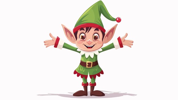 Vector a cartoon of a happy elf with his arms raised