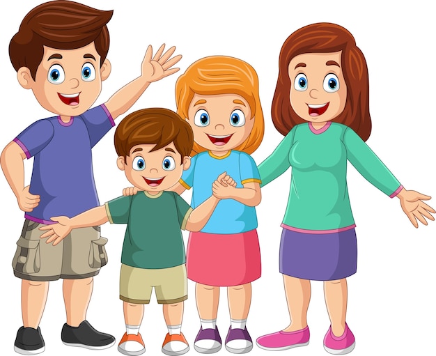 Cartoon happy family on white background