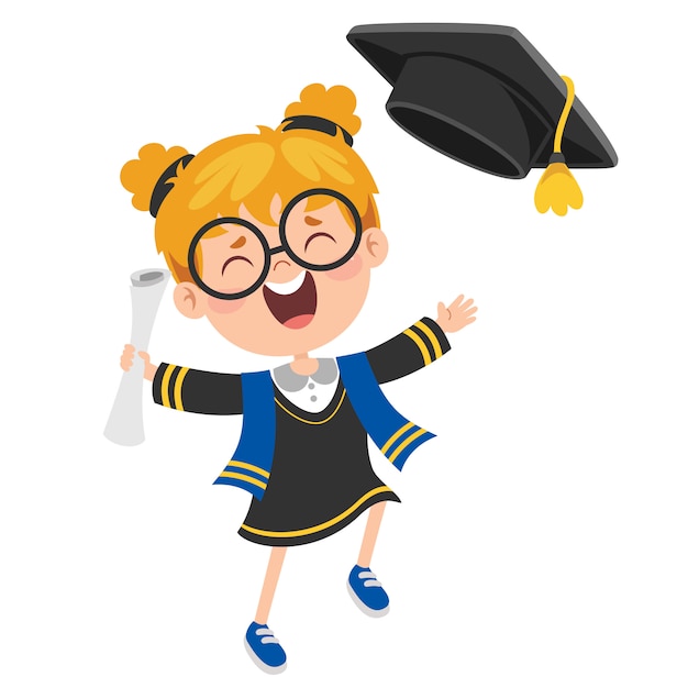 Cartoon Happy Kid In Graduation Costume