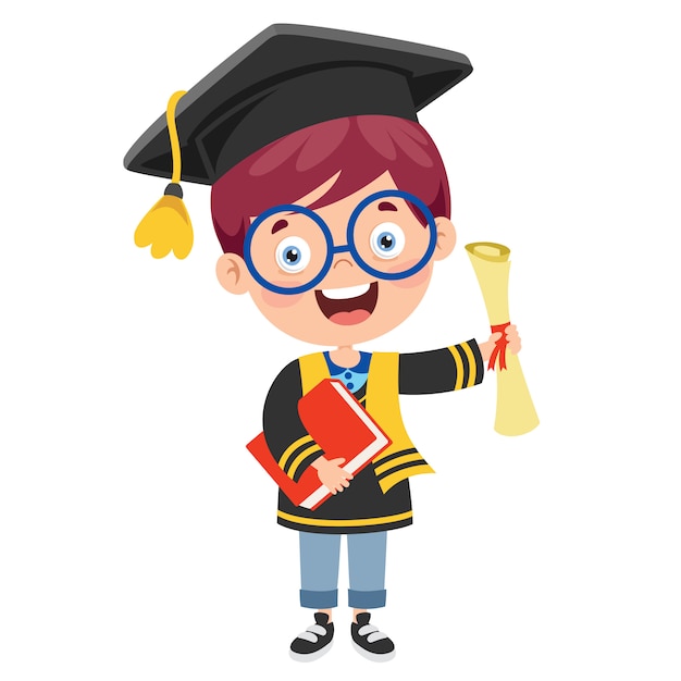 Cartoon Happy Kid In Graduation Costume