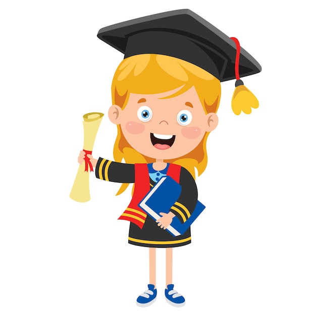 Cartoon Happy Kid In Graduation Costume