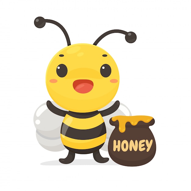 cartoon happy little bees who can collect honey from flowers.