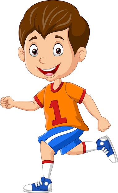 Cartoon happy little boy running