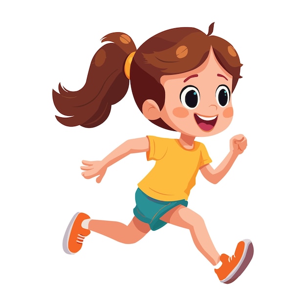 Vector cartoon happy little girl running isolated on white background