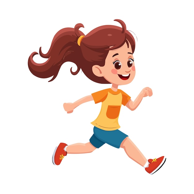 Vector cartoon happy little girl running isolated on white background