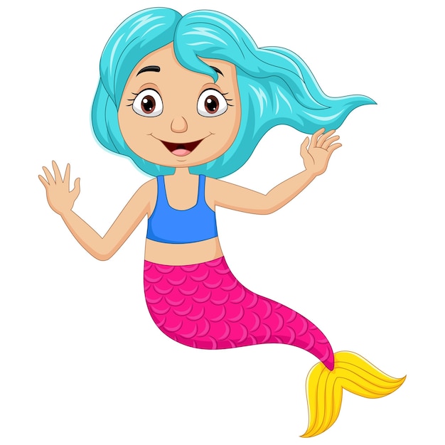 Cartoon happy little mermaid on white background