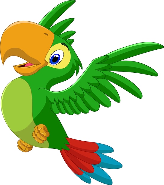 Cartoon happy parrot flying