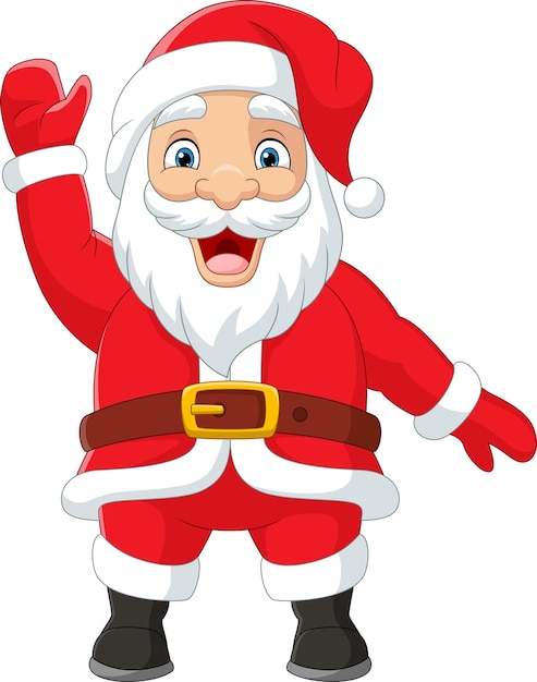 Cartoon happy santa claus waving hand