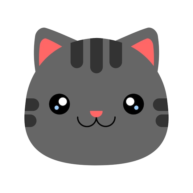 Cartoon head of a cute gray tabby cat Vector illustration