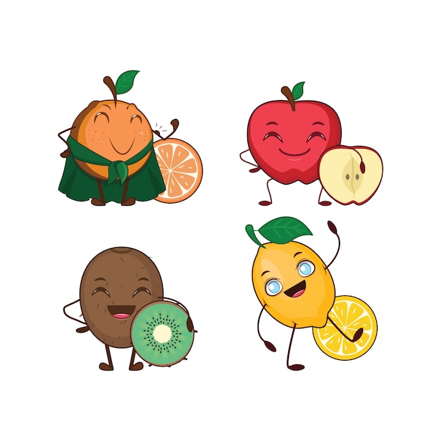 Cartoon healthy fruits collection