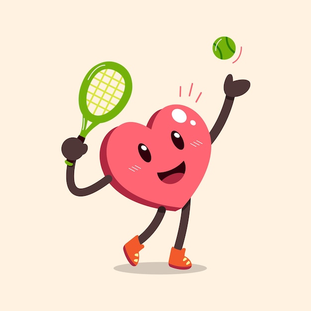 Cartoon heart character playing tennis