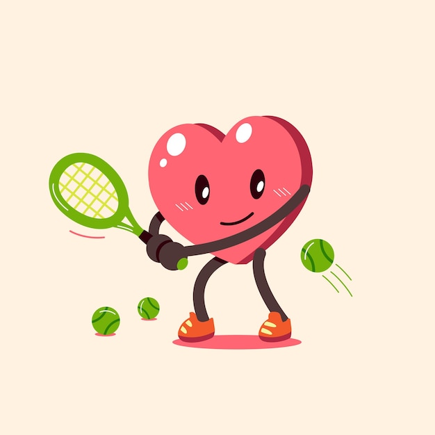 Cartoon heart character playing tennis