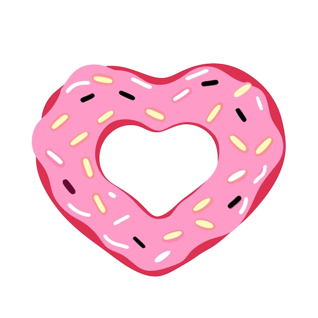 Vector cartoon heart shaped donut with pink glaze on white background love and valentines day concept 10