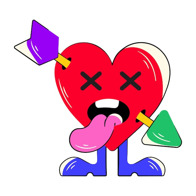 A cartoon heart with an arrow in its mouth and a bow in its mouth.