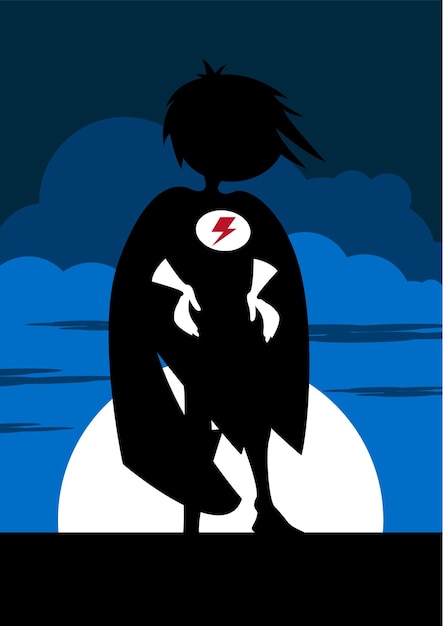 Cartoon Heroic Superhero Comic Book Character in Silhouette Illustration