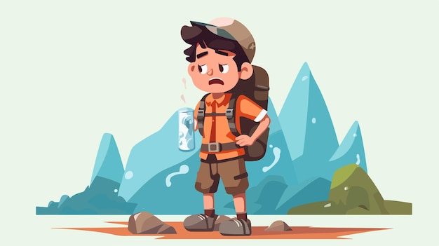 Vector cartoon hiker boy looking angry