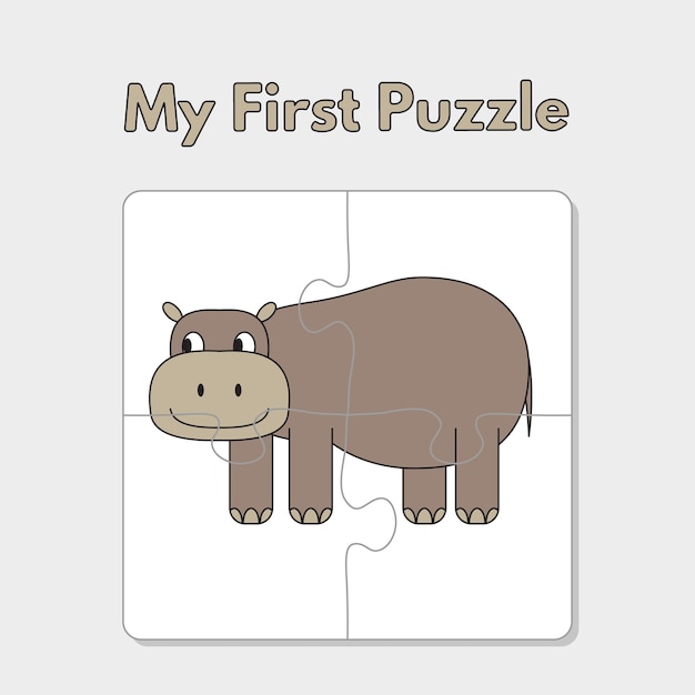 Cartoon Hippo Puzzle Template for Children