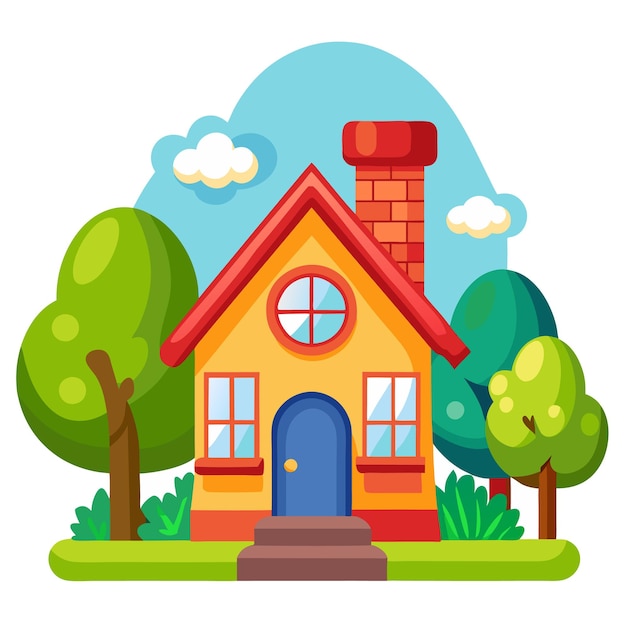 Vector cartoon home clip art cute and whimsical house illustration isolated on white