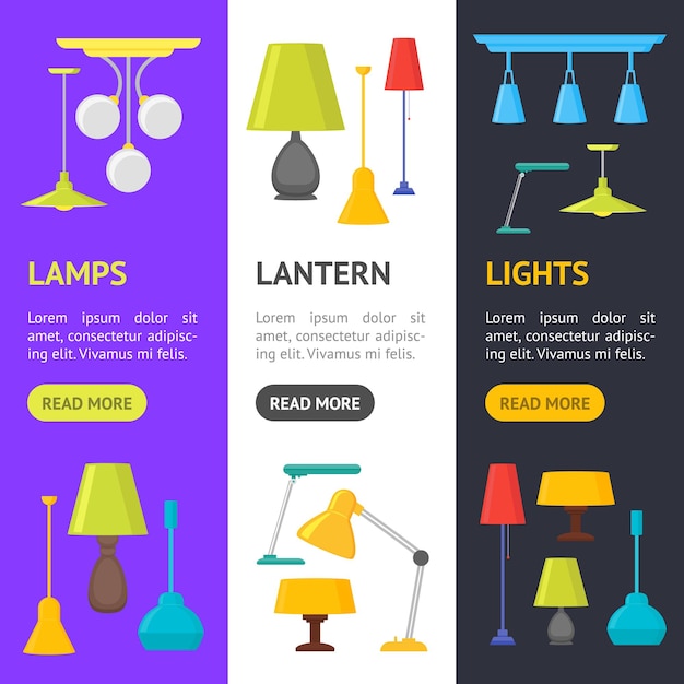 Cartoon Home Illumination Lamp Banner Vecrtical Set Vector