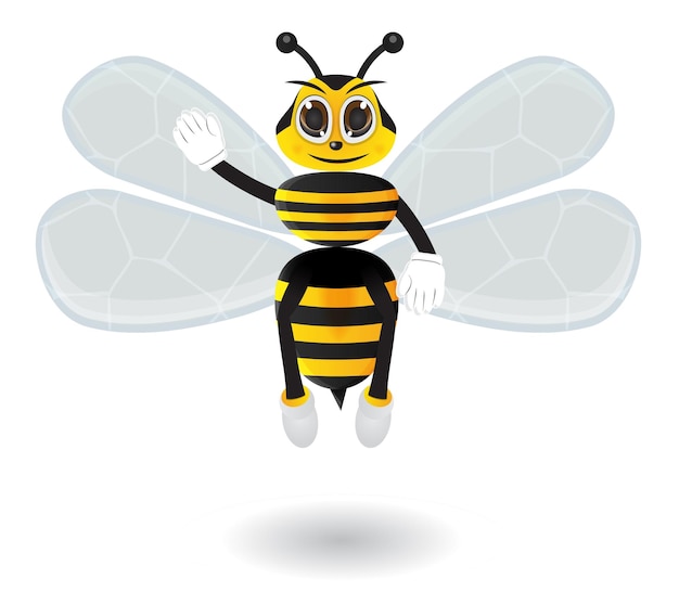 cartoon honey bee flying and waving hand