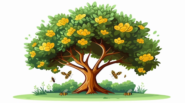 Cartoon Honey Bee Under Tree Illustration